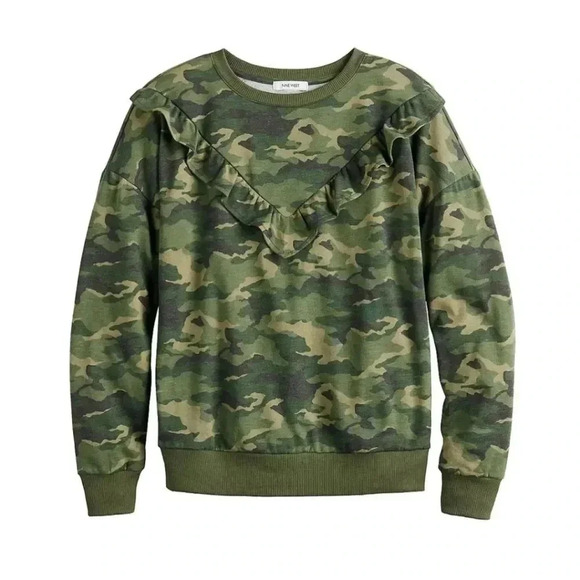 {Nine West} Ruffle Yoke Sweatshirt in Camo Print - Picture 2 of 13